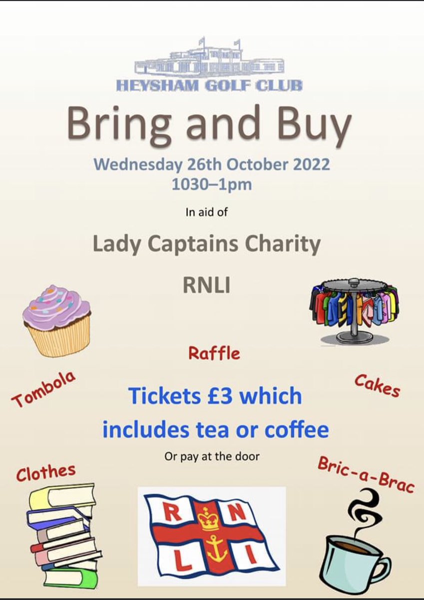 Heysham Golf Club (@heyshamgolfclub) on Twitter photo This Wednesday, our club are hosting a bring & buy sale on behalf of our Lady Captains Charity, The <a href="/RNLI/">RNLI</a>. <a href="/BeyondRadio/">Beyond Radio 🎙</a> <a href="/MorecambeMore/">Morecambe And More</a> <a href="/MorecambeRNLI/">Morecambe Lifeboat</a> <a href="/The_Visitor/">Morecambe Visitor</a> This Wednesday, our club are hosting a bring & buy sale on behalf of our Lady Captains Charity, The <a href="/RNLI/">RNLI</a>. <a href="/BeyondRadio/">Beyond Radio 🎙</a> <a href="/MorecambeMore/">Morecambe And More</a> <a href="/MorecambeRNLI/">Morecambe Lifeboat</a> <a href="/The_Visitor/">Morecambe Visitor</a>