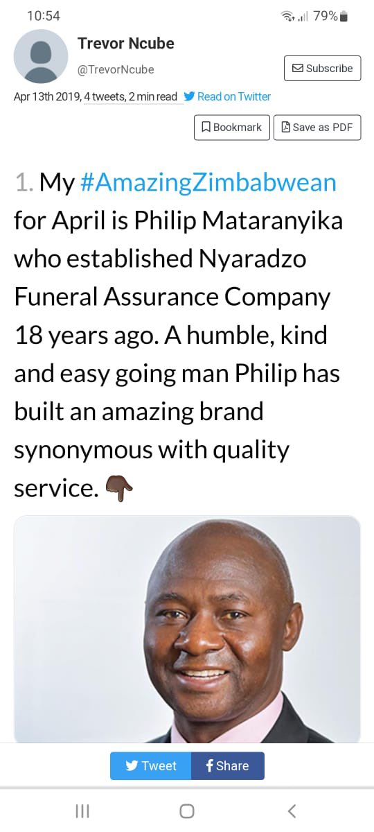 I am a stickler for great customer service. I love celebrating those who excel. Over the past few years l have lost 5 dear family members and the @Nyaradzo_Group came through for us. Philip Mataranyika is a great inspiration to many. Perfection is what we all strive for.