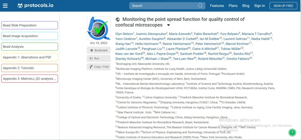 The WG 5 released its first protocol 'Monitoring the point spread function for quality control of confocal microscopes'. The protocol is featured on protocols.io quarep.org/first-protocol…
