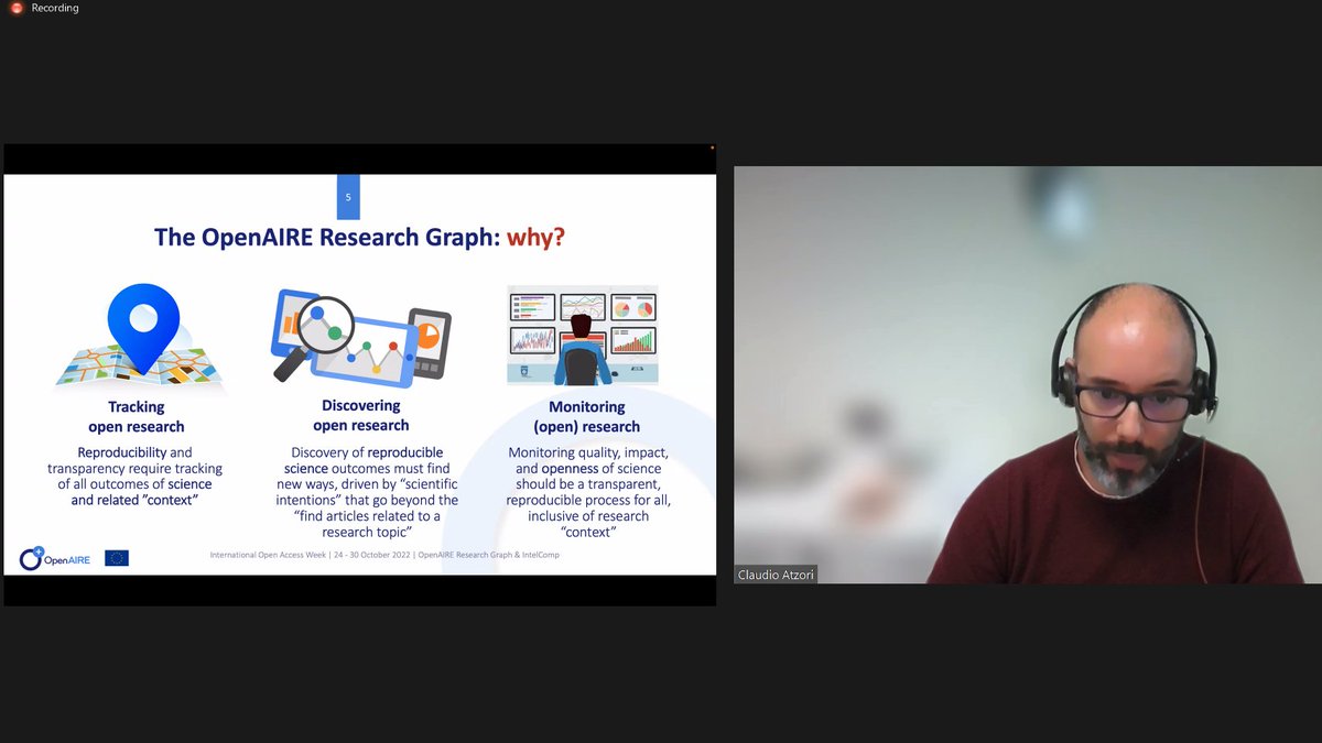 OpenAIRE_eu's tweet photo. And we are now live! @claudioatzori @IstiCnr presents the #OpenAIRE_ResearchGraph during the first demo session of our #OAWeek #OpenforClimateJustice dedicated events. https://t.co/e0eojQ6cJD