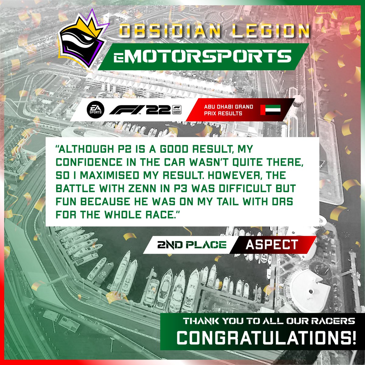 OLNSG's tweet photo. #ObsidianLegion #OLN #f12022game #eMotorsports #Singapore #racing #yasmarinacircuit #abudhabi https://t.co/9Vy2WheBqq