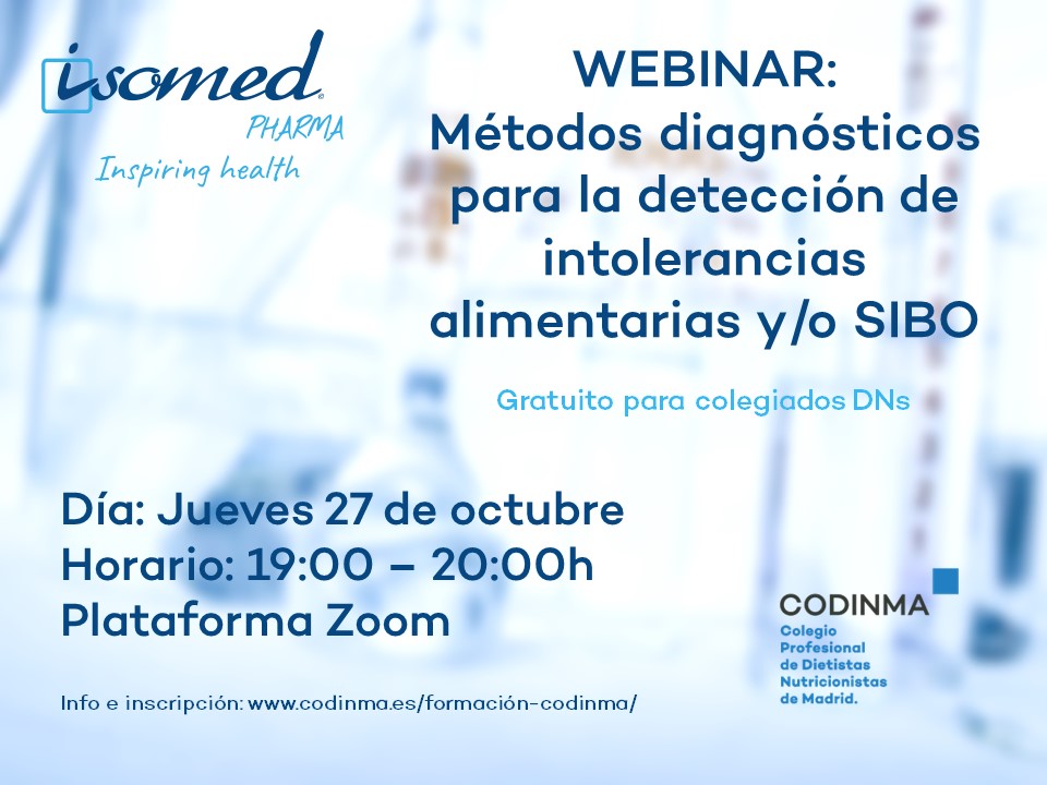 CODINUCyL's tweet photo. 💻 Este jueves 27 de octubre (19:00 h.) nuestros compañeros de @Codinma_DN organizan, en colaboración con @IsomedPharma, un webinar sobre "Métodos diagnósticos para la detección de #intolerancias alimentarias y/o SIBO".

¡La inscripción es gratuita!

ℹ https://t.co/exVlUxwfzM https://t.co/ELXjWuBewN