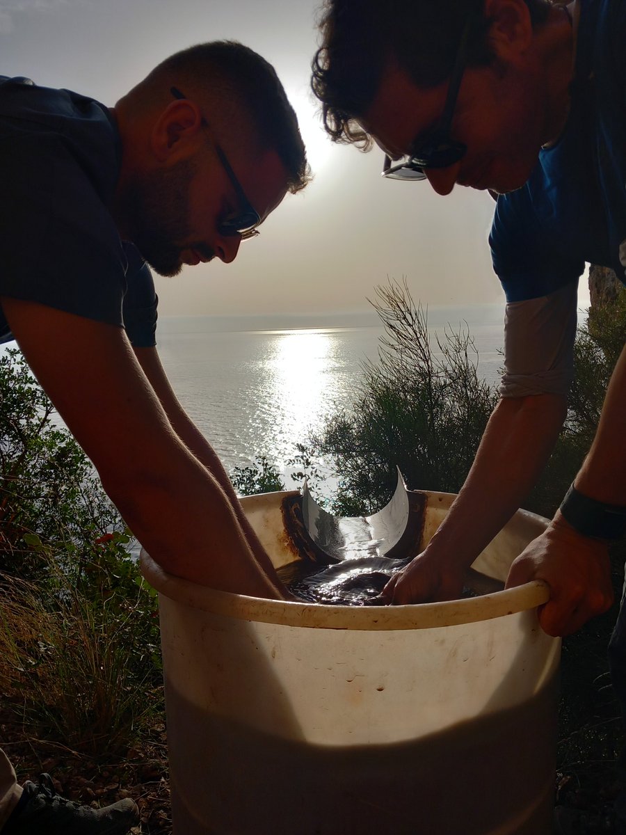 El equipo de #CovadelesCendres flota todo el sedimento para recuperar el registro bioarqueológico (carbón, semillas, frutos,...) #métodoarqueológico #flotación #neolítico