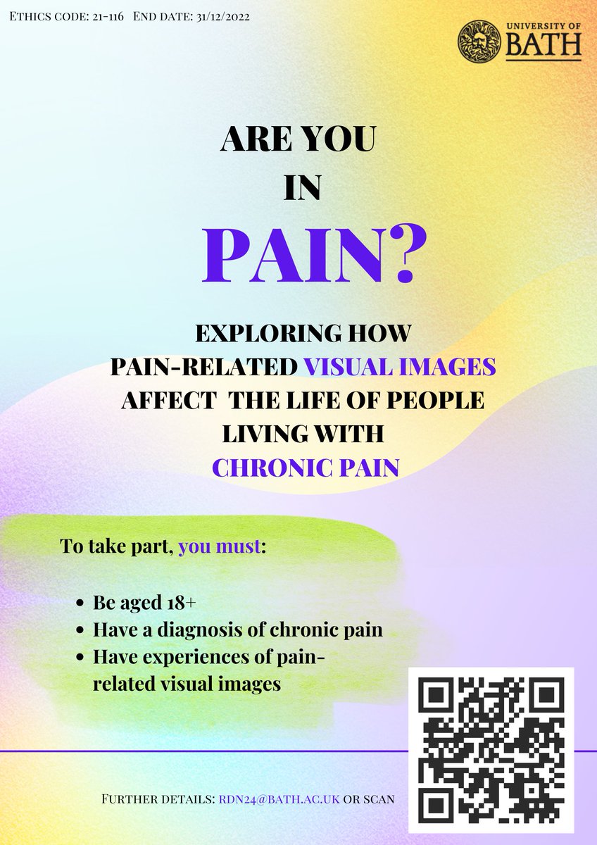 Do you have a diagnosis of #ChronicPain? Please consider taking part in this study: bathpsychology.eu.qualtrics.com/jfe/form/SV_eP… Please RT and share - We are here to listen! #Fibromyalgia #IBS #arthritis #BackPain #CRPS @PatientBps @PainConcern @BritishPainSoc @Pain_UK @BNightsCRPS