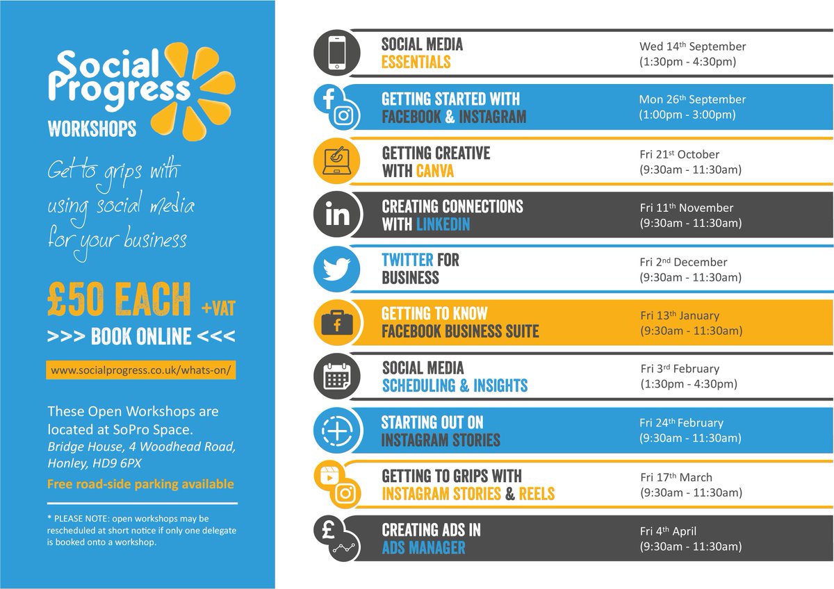 SocialProgress's tweet photo. We are now holding regular social media training in the brand new @SoProSpace! And there is something for everyone!

Our next session is all about Creating Connections with LinkedIn, so if you want to turn connections in to clients, this is for you!

https://t.co/E4UButXjEM https://t.co/vH4lrllFs3