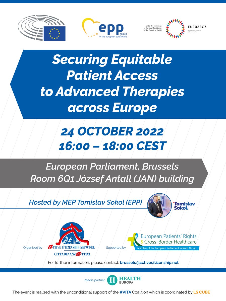 activecitnet's tweet photo. 🔵Don't miss "Securing Equitable Patient Access to Advanced Therapies across Europe" at the @Europarl_EN, follow the streaming starting at 4 pm today at the following link 👉https://t.co/2FH58JpKhy 

#PatientsRights #AccessToCare #ATMPs https://t.co/OqESxrfXoP