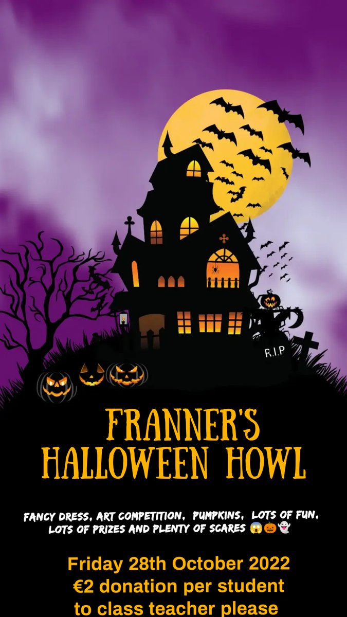 FrancisStSchool's tweet image. It’s BACK!!!! Celebrate Halloween at Franner’s Infamous Halloween Howl this Friday- fancy dress, pumpkin carving &amp;amp; lots of fun tricks &amp;amp; treats… #franner #halloween #fun