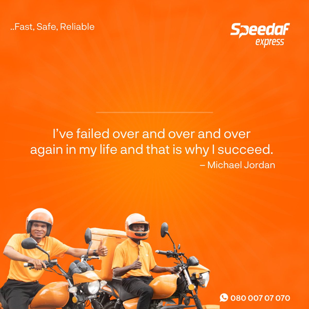 Officialspeedaf's tweet photo. Failure they say, is part of the growth process and the road to success.
Don’t give up. Everything will fall in place 😊
#mondaymotivation #speedaflogistics #mondayaffirmations #logisticsinlagos #mondaythoughts https://t.co/obWbX3L19F