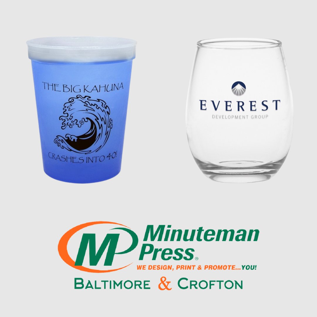 Whether you need plastic, glass, or metal cups, we have you covered with various shapes and sizes. 

#MinutemanPress #PrintDesign #SupportMarylandBusiness #PromotionalProducts #PrintLocal #PromoteYourBrand #BrandIdentity #PrintingProject #BrandManagement