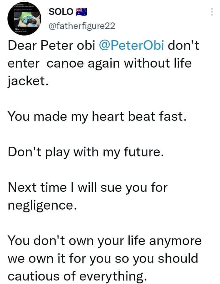 eagleamindi's tweet photo. I noticed this too; he didn't use a life jacket and even his canoe 🛶 was also overloaded!! @PeterObi  pls beware that Nigerians won't tolerate any act of negligence to your safety.
.
.
Labour Party, Peter Obi, Ortom #davido #Obidatti023 Abuja, Send a DM, Arise TV, Marriage https://t.co/SgU4J2m90v
