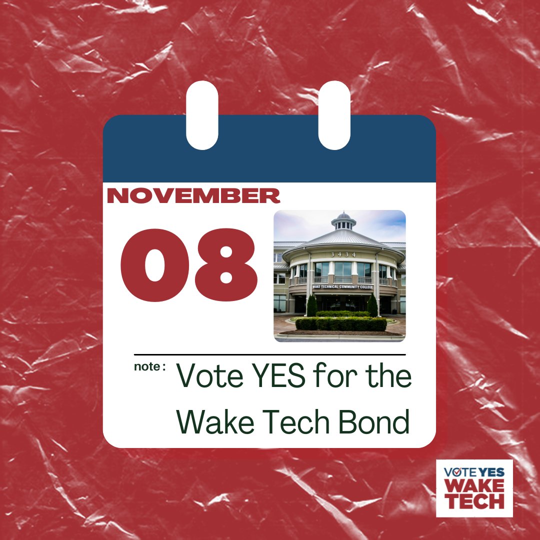 On November 8th, vote YES for the 2022 Wake Tech Bond. The $353 million bond will help expand healthcare training programs and provide much-needed support to our healthcare and nursing programs. #VoteYesWakeTech