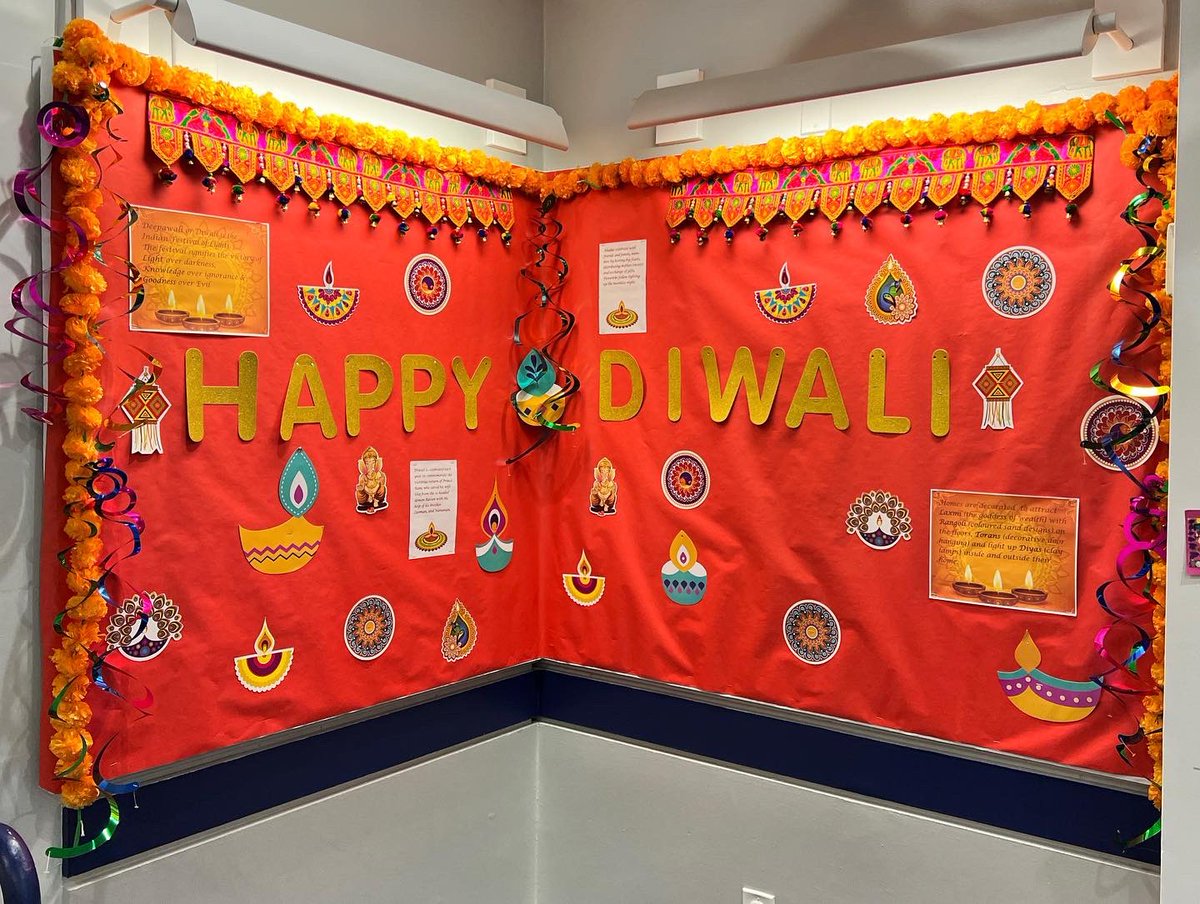 TheTownSchool's tweet photo. Happy Diwali! Many thanks to our parent volunteers for the beautiful lobby display and to the students who presented (and danced!) at the All School Assembly on Friday. #thetownschool #diwali #towncommunity #joywithpurpose https://t.co/4PToNkUkgN