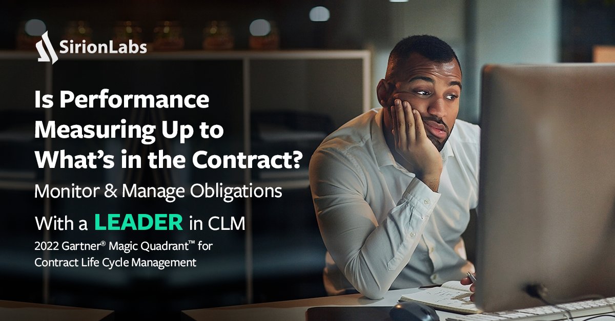 SirionCLM's tweet photo. SirionOne helps you monitor and manage contractual obligations to improve contract performance and maximize value realization for your business. 

Read the 2022 Gartner® Magic Quadrant™ report to find out what makes us a #CLM leader. 👉  https://t.co/i2KHJcVvOe https://t.co/8NtZZqaKoF