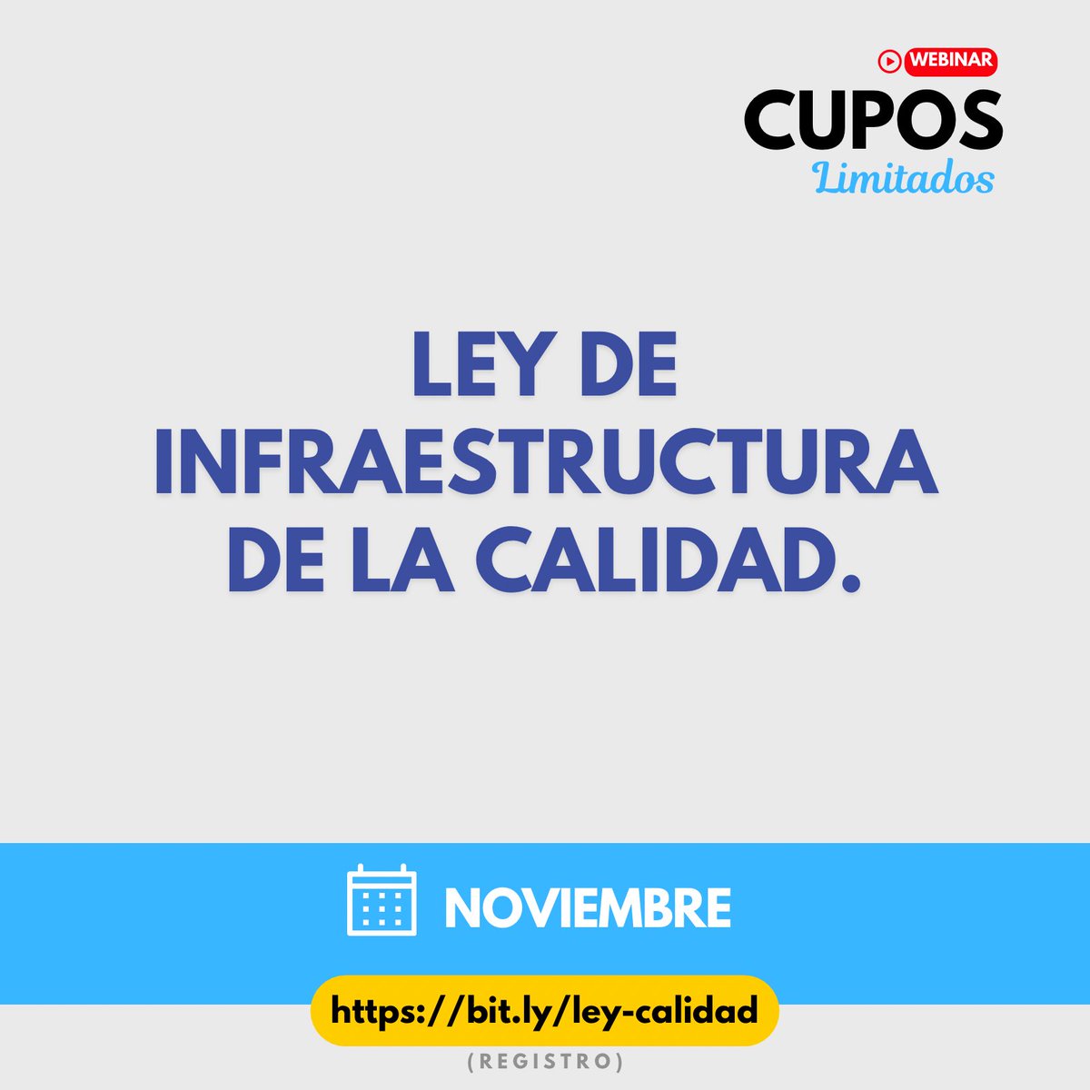 ¡Conozca la Ley de Infraestructura de la calidad! 📢 Aproveche esta gran oportunidad, NORMEXsc presenta este seminario GRATUITO vía online, donde podrá conocer los cambios más importantes que supone esta nueva ley. 📚 Aparte su lugar hoy mismo: bit.ly/ley-calidad 📝