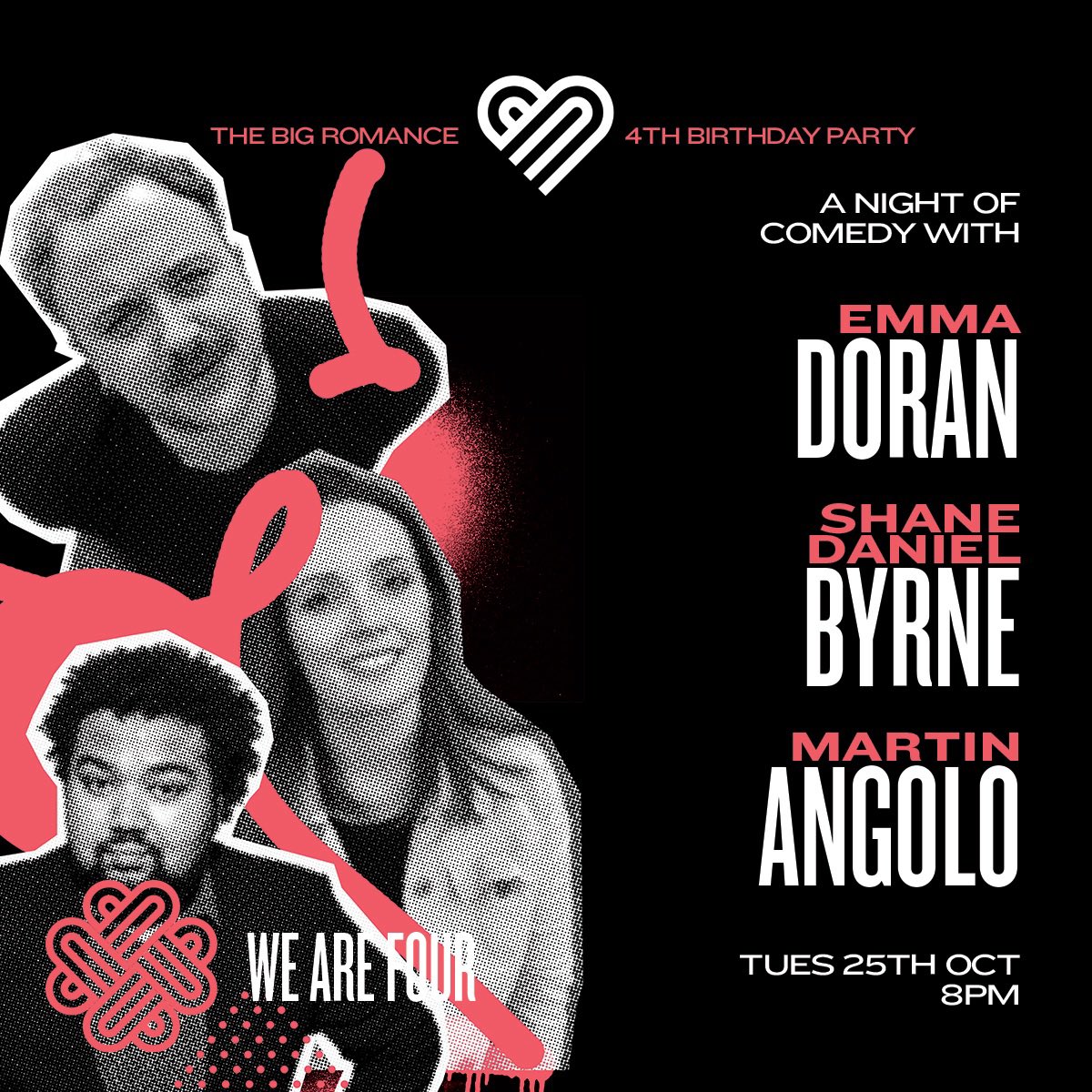 Tomorrow night we host our first night of comedy at The Big Romance! Emma Doran, Shane Daniel Byrne & Martin Angolo perform in our intimate space from 7pm. Very LTD availability - Tickets only €5 available here: eventbrite.ie/e/445322711217