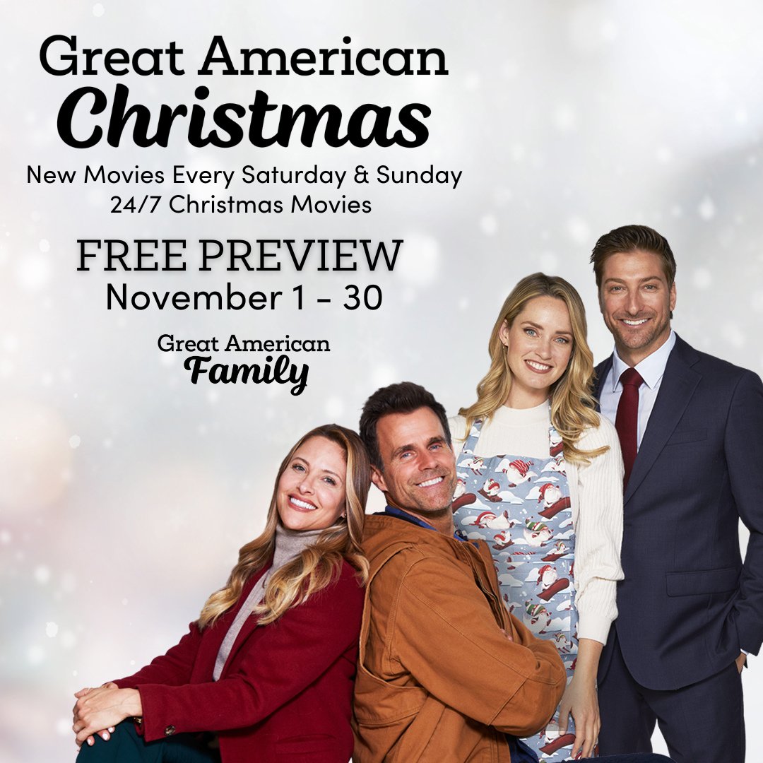 Enjoy Great American Christmas all month long with a free preview featuring 24/7 Christmas movies and 18 original movie premieres every Saturday and Sunday on Great American Family!