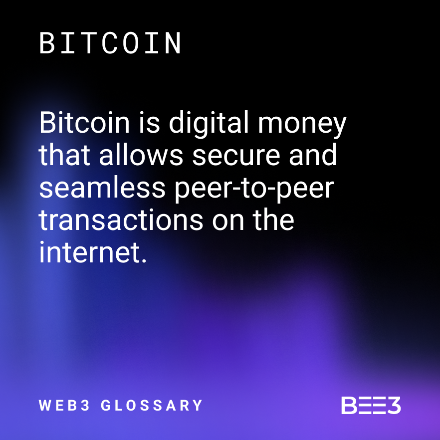 Bee3io's tweet photo. Word of the week: Bitcoin
The first and most popular cryptocurrency based on distributed ledger technology developed from a whitepaper written by Satoshi Nakamoto in 2008.
Follow us for more!
#BEE3 #Web3 #blockchaindevelopment #crypto #NFT #Bitcoin #bitcoinmining https://t.co/bvzrAa3Tkg