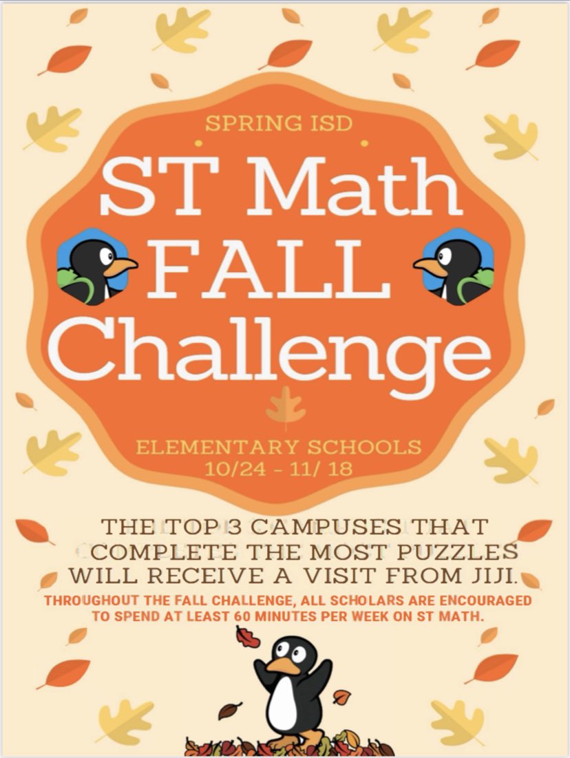 CRYSTAL ST JULIAN (@crystalstjulia2) on Twitter photo Starting Today <a href="/SpringISD/">Spring ISD</a> kicks off their 🍂Fall ST Math Challenge!🍂 Elementary Scholars are you ready???<a href="/Shuester/">Shue</a> <a href="/SISD_CoA/">K. Cuellar</a> <a href="/LaTracyHarris/">LaTracy Harris, Ed.D</a> <a href="/KAndersonEduc8/">Kelli Anderson</a> <a href="/STMath/">ST Math Educator? Follow us on MINDEduOrg!</a> Starting Today <a href="/SpringISD/">Spring ISD</a> kicks off their 🍂Fall ST Math Challenge!🍂 Elementary Scholars are you ready???<a href="/Shuester/">Shue</a> <a href="/SISD_CoA/">K. Cuellar</a> <a href="/LaTracyHarris/">LaTracy Harris, Ed.D</a> <a href="/KAndersonEduc8/">Kelli Anderson</a> <a href="/STMath/">ST Math Educator? Follow us on MINDEduOrg!</a>