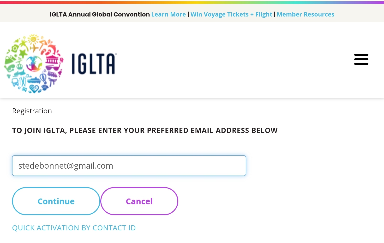 Registration for IGLTA (International gay lesbian travel association)