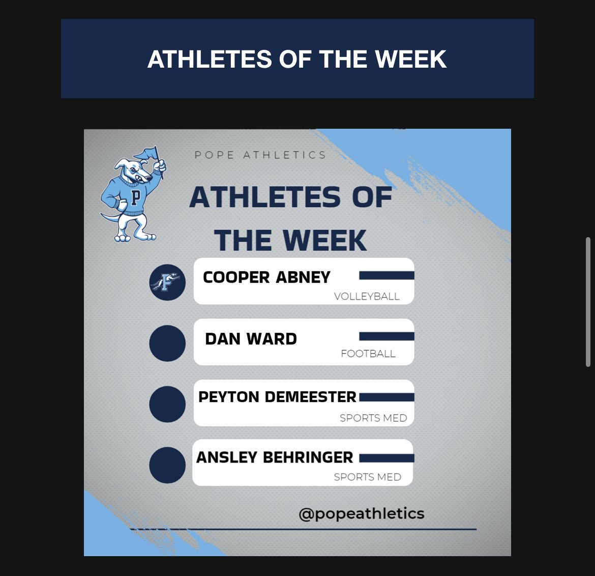 Pope_SportsMed's tweet photo. While both of our ATSAs being recognized this week are athletes, they are also ROCKSTARS for us, and we could not have functioned the last two weeks without them. #ATSAs #Studentaides #sportsmedicine #sportsmed #teambehindtheteam #hembreeroadgrown https://t.co/CkeJEiG2Xc