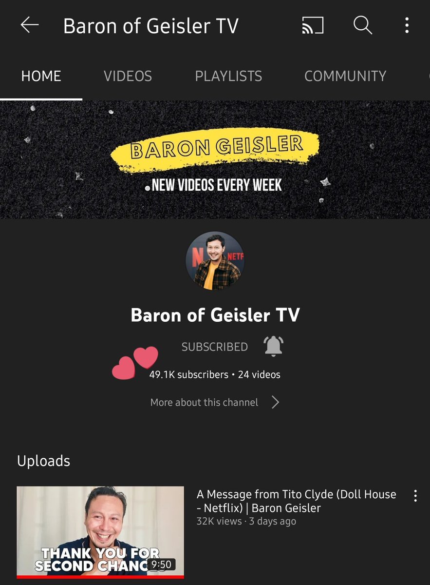 BaronGeislerPH's tweet photo. Subscribe to Baron of Geisler TV on YouTube! Going 50k po tayo and counting! ๐ค
https://t.co/bP1IRGlSE5
And while you're at it, check out the latest video na rin po "โ A Message from Tito Clyde (#dollhousenetflix)
@baron_geisler #BaronGeisler https://t.co/VuubNMeIb5