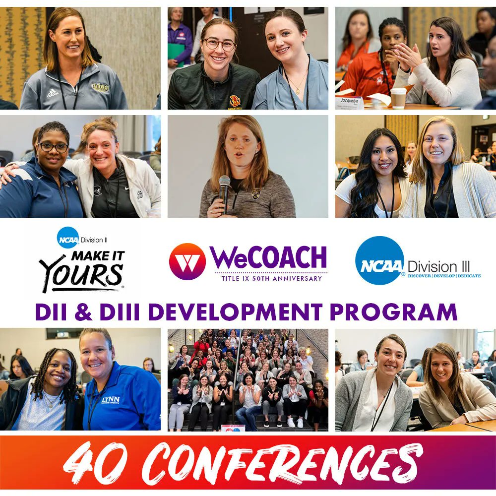 We are proud to have 40 @NCAADII & @NCAADIII conferences participating in our inaugural Development Program! Thousands of women coaches impacted in Year 1! buff.ly/3McpFCu #WeCOACH #NCAAD2 #NCAAD3 #womencoaches #womenincoaching #MakeItYours #whyd3