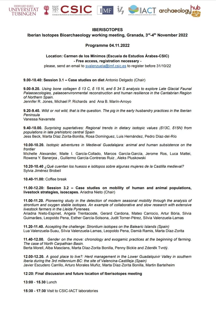 We are thrilled to announce the working meeting #Iberisotopes next week in Granada #Archaeology #Isotopes #Diet #Mobility
