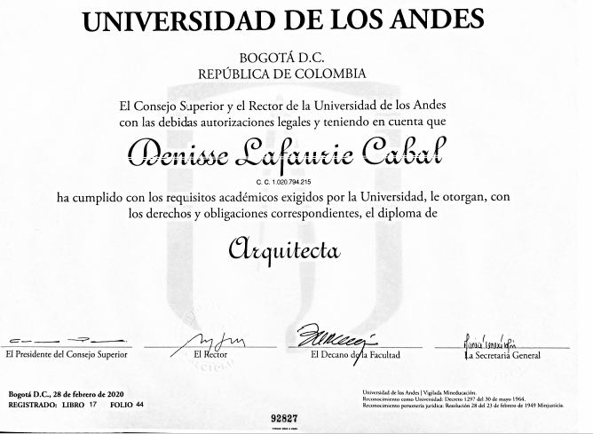 JuanPoe's tweet photo. Denisse Lafaurie Cabal obtuvo su grado como arquitecta el 28 de febrero de 2020 en la Universidad de los Andes y rápidamente obtuvo su matrícula profesional para poder trabajar en temas de arquitectura el 26 de marzo de 2020. Sigue👇 https://t.co/LLHajTP2e0