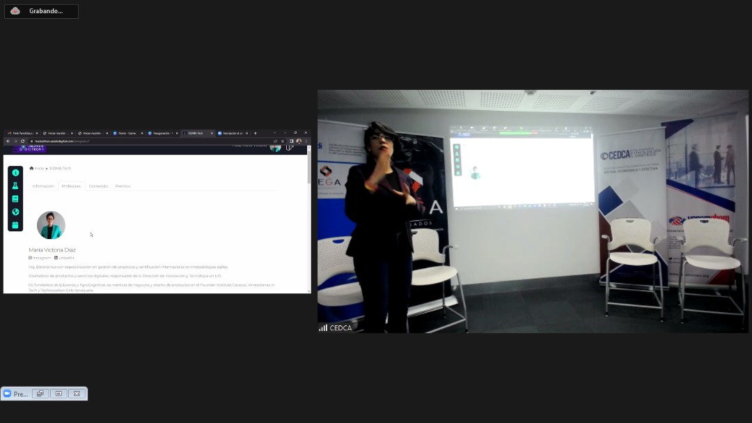 ESidma's tweet photo. #InauguracionSIDMAtech #HackathonSIDMAtech María Victoria Díaz no habla sobre la plataforma donde se desarrollará la formación de los participantes de #SIDMATech https://t.co/Uvp3dUAN08