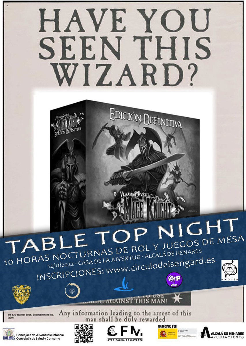 Mage Knight de <a href="/PlaySDGames/">SDGames</a> es sin duda uno de los mejores juegos de espada y brujería. Quieres conocer más juegos, vente a las Table Top Night el próximo 12 de noviembre con <a href="/OFMALCALA/">Otra Forma de Moverte</a> .
Más info en la web.