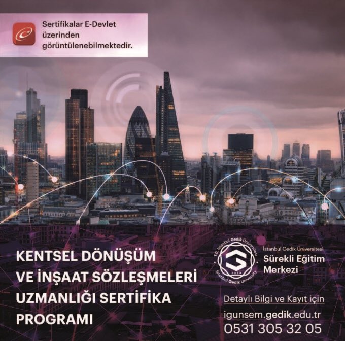 İNŞAAT  HUKUKU 
Kentsel Dönüşüm ve İnşaat Sözleşmeleri Sertifika Proğramımız  başlıyor .
Tarih          : 14 Kasım 2022
Yer             : Gedik Üniversitesi
Eğitmen   : Av.Ümit Çoban