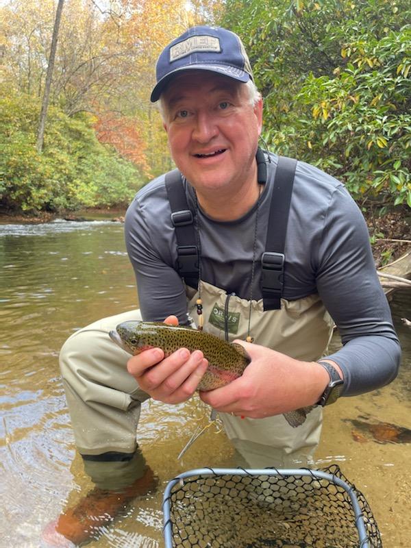 Anthony_M_King's tweet photo. Great fly fishing again at the Tik!  Even though the water was low and the fish were spooky Dr. Gene Spier and I managed to hook a few nice rainbows on Tikanetley Creek.  A beautiful and fun fall afternoon in Gilmer County.  Thanks to guide Cole Bryant for putting us on the fish. https://t.co/RcwrP53aKL