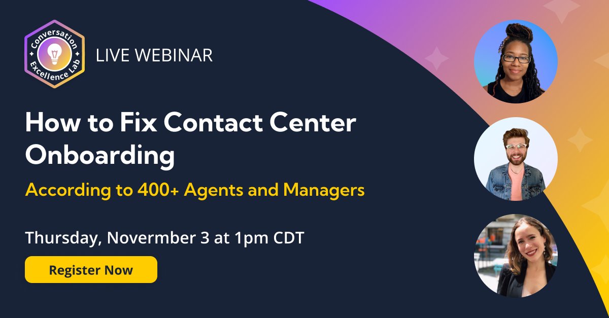 The Conversation Excellence Lab surveyed 400+ contact center agents &amp; managers to discover ways teams can optimize onboarding processes for a better agent experience.

They will share their insights in our upcoming webinar. Click below to register. ⇩🗓 social.balto.ai/u/R6epDw