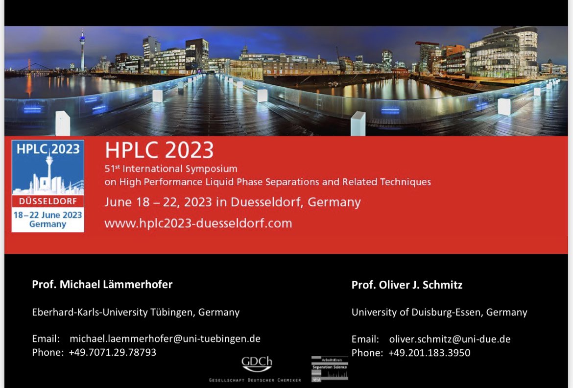 51st International Symposium on High Performance Liquid Phase Separations and Related Techniques (HPLC2023) will be held in Duesseldorf, Germany (June 18-22, 2023). For more info, please check the website: hplc2023-duesseldorf.com