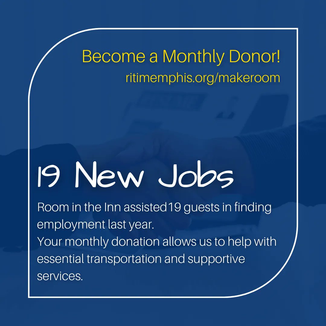 Room in the Inn assisted 19 guests in finding employment last year. Your monthly donation allows us to help with essential transportation and supportive services. Become a monthly donor today at ritimemphis.org/makeroom