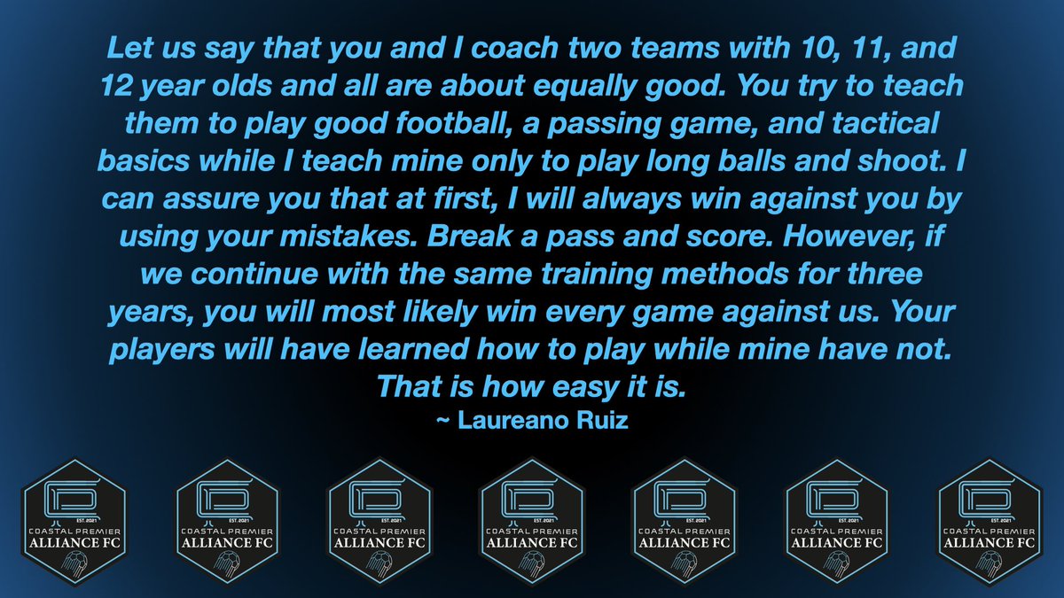 CoastalPrem's tweet photo. Don’t just take our word for it. Here is Laureano Ruiz’s explanation, the man who many claim to be the reason behind Barcelona’s playing style and amazing player development🔥We feel he is spot-on!
⚽️Better Never Stops⚽️
#CultureOfDevelopment #playCPAsoccer #BetterNeverStops https://t.co/HmVB2Zt4s9