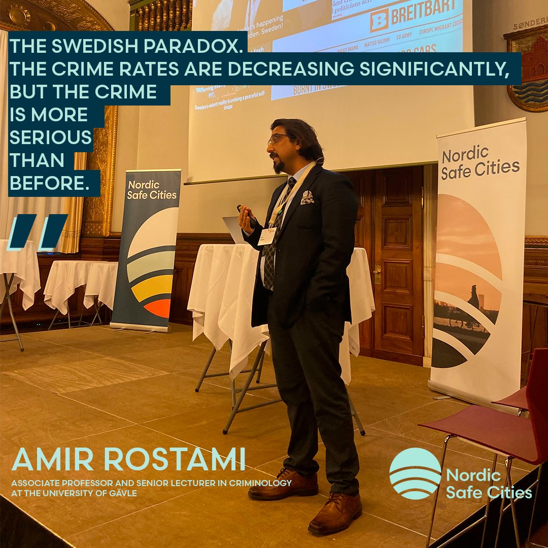 NordicSafeCity's tweet photo. "The Swedish paradox. The crime rates are decreasing significantly, but the crime is more serious than before."
@amirrostami_ briefs us on the Swedish crime condition.
#NSCSummit #Nordicsafecities
#crime #crimeprevention https://t.co/elnneLyytI