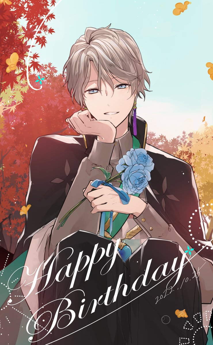 1boy male focus flower solo happy birthday holding flower looking at viewer  illustration images