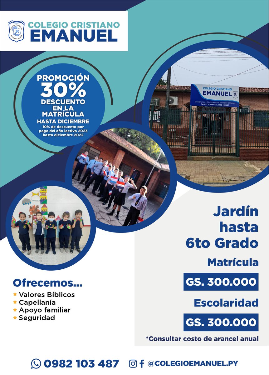 ColegiosCPIEDAD's tweet photo. ¿Estás buscando para tus hijos un colegio con principios cristianos y que sean educados con valores? 🤔
¡𝐌𝐚𝐭𝐫í𝐜𝐮𝐥𝐚𝐬 𝟐𝟎𝟐𝟑 𝐚𝐛𝐢𝐞𝐫𝐭𝐚𝐬📝👏👏 ! Asegura su educación hoy mismo en nuestros colegios PIEDAD 🏫 (Cristo es Rey, Emanuel, Natanael y Victoria) 🏫 https://t.co/PrmXdbdy3u