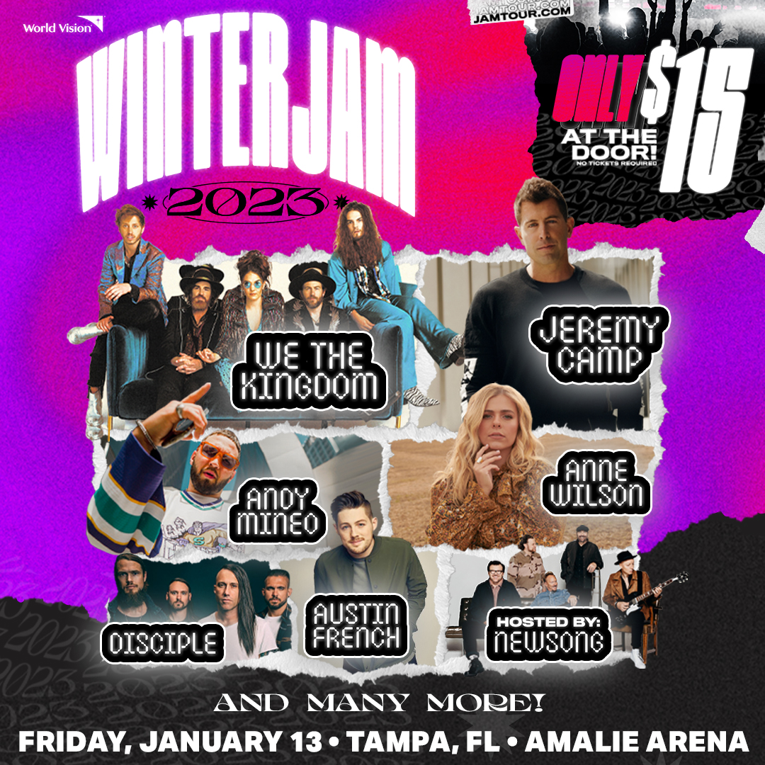 SHOW ANNOUNCE: Winter Jam 2023 is coming on January 13! Get ready for We The Kingdom, Jeremy Camp, Andy Mineo, Anne Wilson, and more for only $15 at the door (no tickets required). More info at jamtour.com.