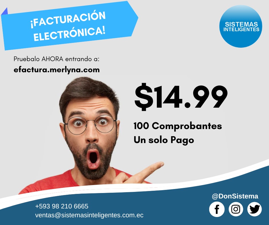 MerlynaERP's tweet photo. Empieza a facturar sin parar, con nuestro Sistema de eFactura Merlyna, ideal para empresas que recién están empezando con su negocio.
Conoce más de Merlyna --> 🌐https://t.co/caqM2tB2Tb
Contactos
☎️ 098 210 6665
📧 ventas@sistemasinteligentes.com.ec https://t.co/WNjQak2gfN