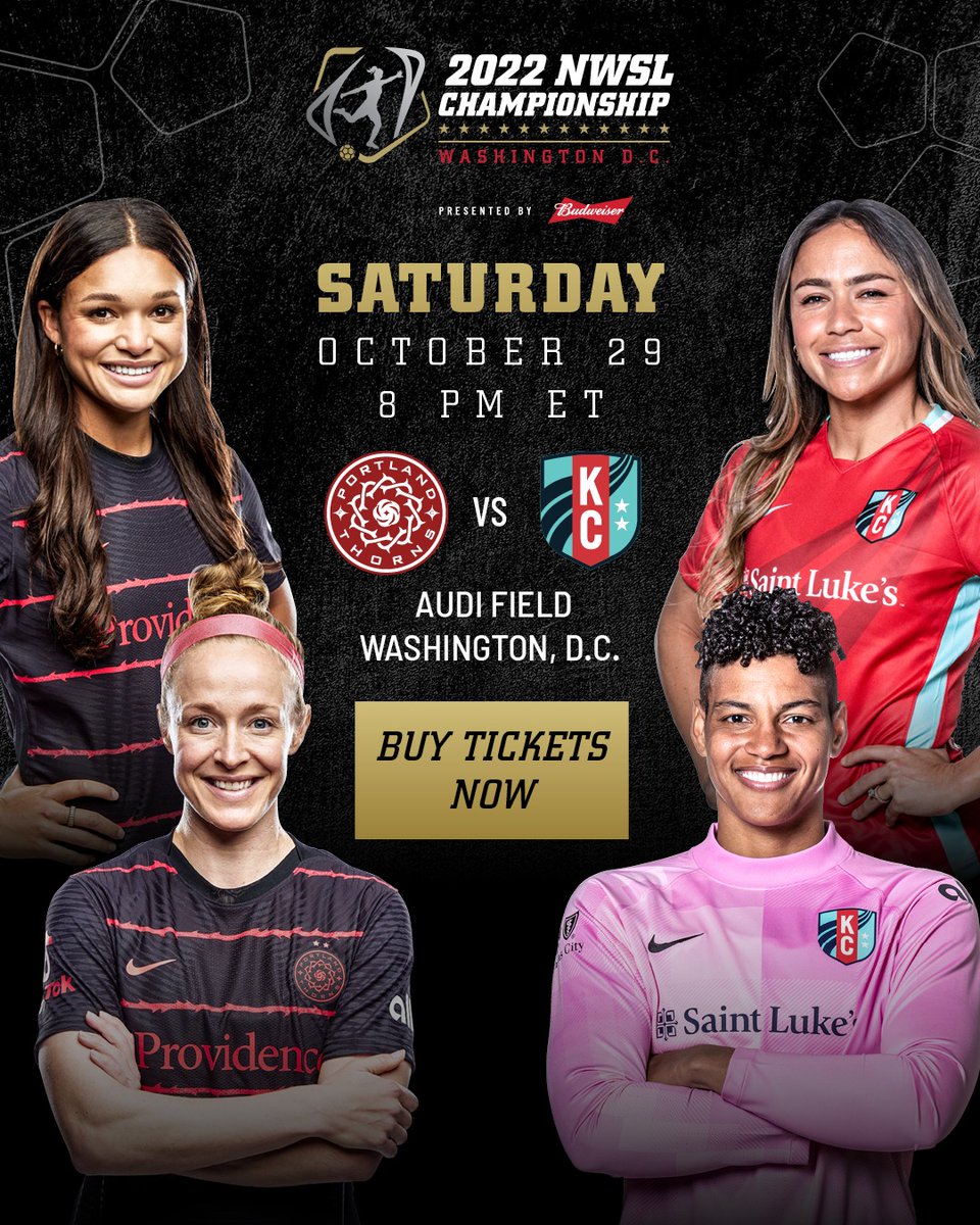 AudiField's tweet photo. It's @ThornsFC 🆚 @thekccurrent for the @NWSL TITLE! 👑

📍 Audi Field
🗓 Saturday, Oct. 29 at 8PM ET
🥳 Fan Fest kicks off at 5:30 ET
🎟 https://t.co/x58JkgYFuV

Grab your tickets before it's too late! 🏟 https://t.co/PypFx7FErt