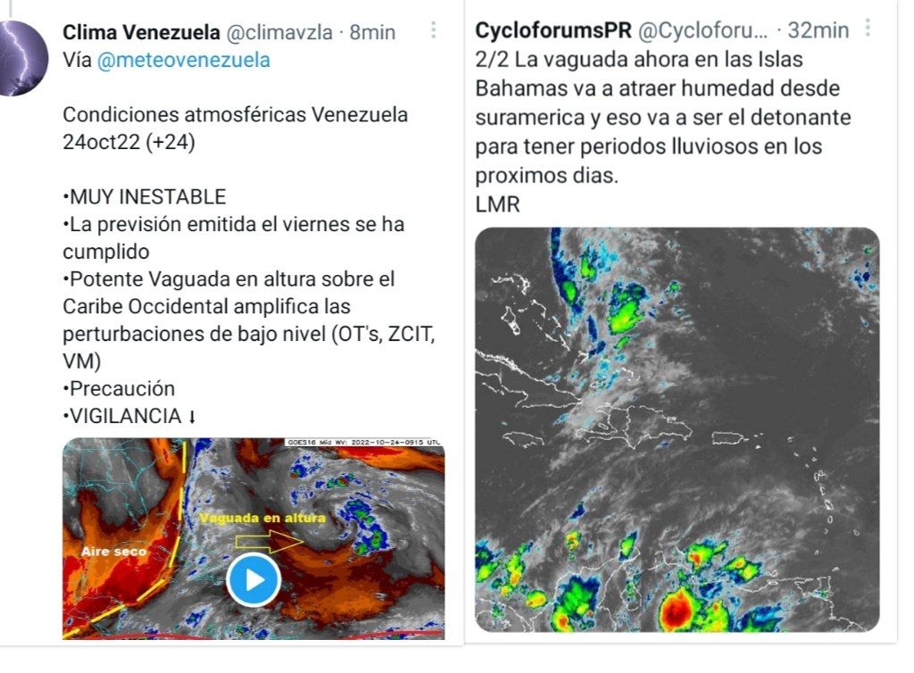 PascualinoFull's tweet photo. La Vaguada, más la Onda Tropical 46 en tránsito por el país y la entrada de la Onda Tropical 47 (bajo vigilancia Meteorológica por el Inameh y otros Servicio Meteorológico de la región) complican la situación con las lluvias en las próximas horas. #VenezuelaVamosPaLante https://t.co/flYfPJRww8