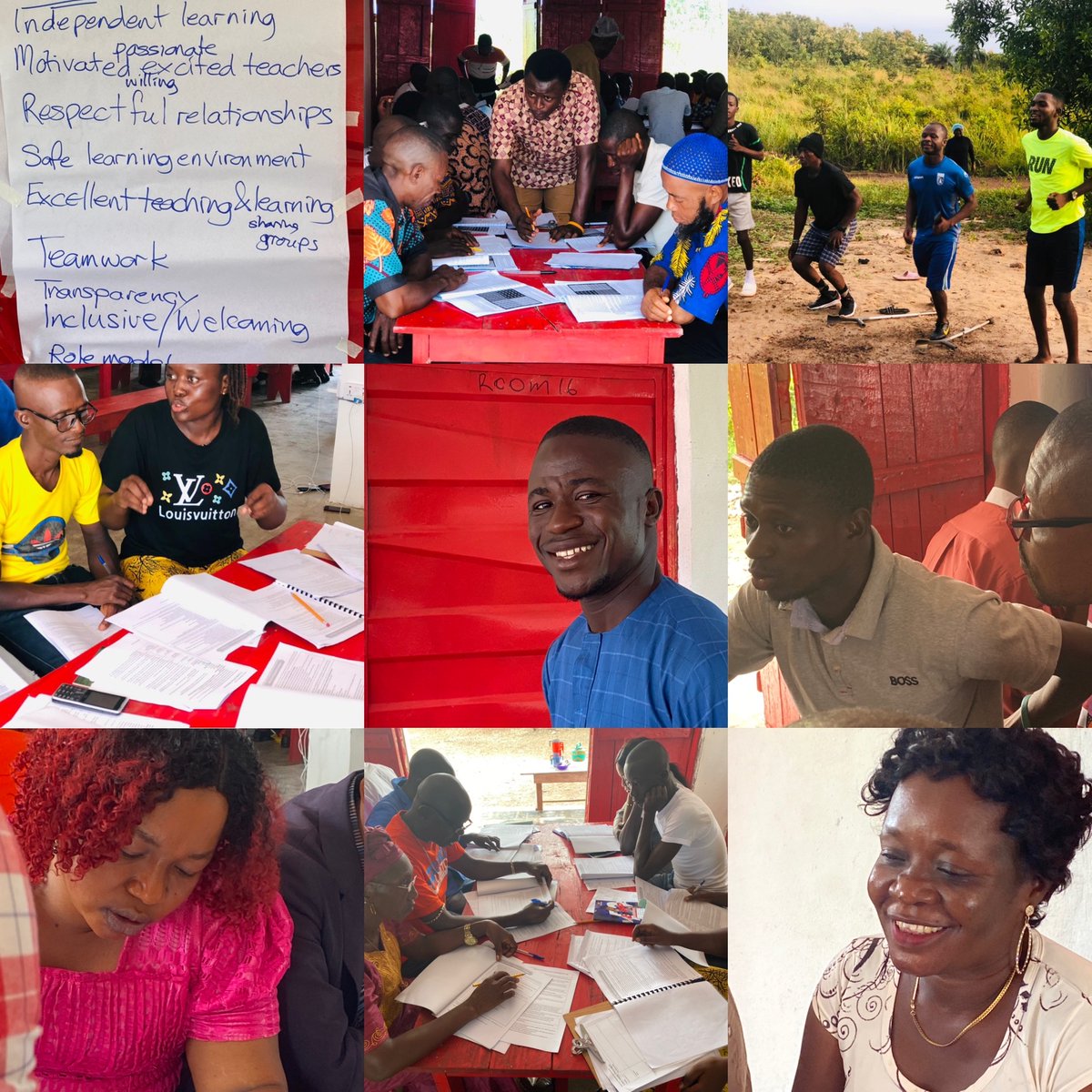 EducAidSL's tweet photo. #SLEIC 6x1week residential training started with safeguarding &amp; signing the #EducAidCodeOfConduct last night &amp; #HealthyBodyHealthyMind sessions this am, followed by a #PositiveBehaviourManagement carousel @EducAidSL commits to serving our partner teachers’ goals #TogetherWeCan 🇸🇱 https://t.co/7iZeBQsKeX
