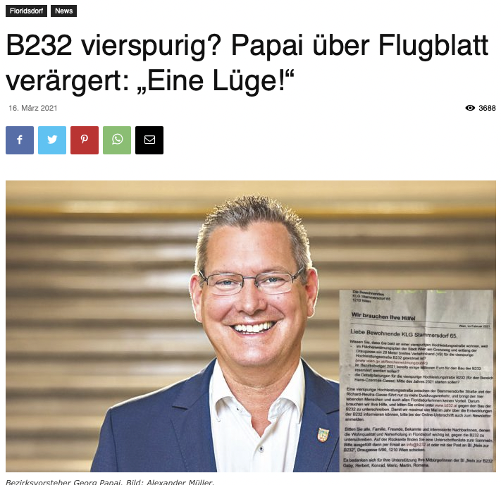 HSequenz's tweet photo. Floridsdorfer BV bezichtigte BI gegen die #B232 und auch mich der Lüge: wir bezeichneten diese als 4-spurige Straße. Jetzt steht das schwarz auf weiß in der SPÖ PA.
Als Autobahn hätten selbst die vehementesten Gegner der B232 diese nicht bezeichnet, das macht jetzt @SP_Wien 😅 https://t.co/VxS0FzgwJE