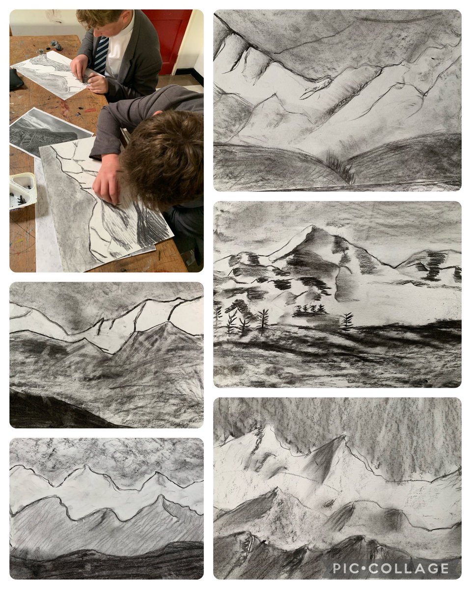 GreenhillArt's tweet photo. Yr9 learning how to create distance in their mountain sketches using charcoal. Awesome progress everyone. @ygslearning5 @YsgolGreenhill #atmosphericperspective https://t.co/NaES6QzVoH