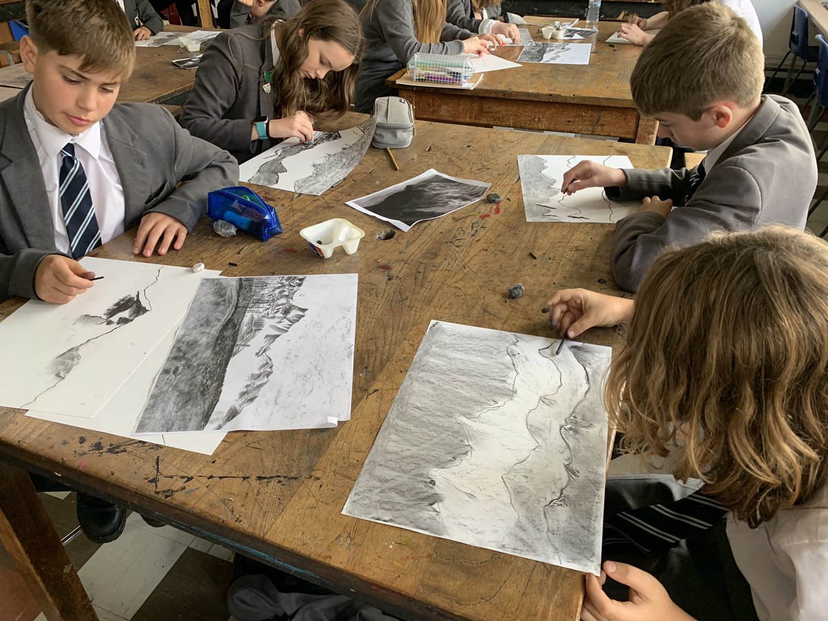 GreenhillArt's tweet photo. Yr9 learning how to create distance in their mountain sketches using charcoal. Awesome progress everyone. @ygslearning5 @YsgolGreenhill #atmosphericperspective https://t.co/NaES6QzVoH