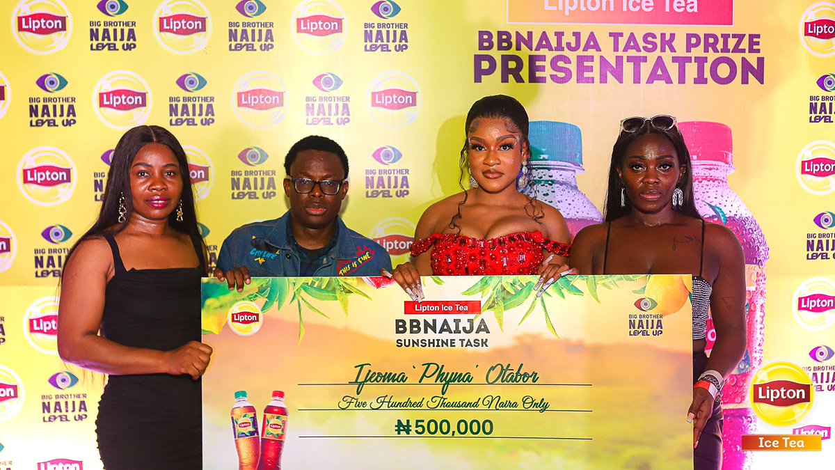 LiptonIceTeaNG's tweet photo. It was a lit night at the #BBNaijaxLIT prize presentation.

Hearty congrats to @OfficialChizzy_ and @unusualphyna once again.

#LiptonIceTea
#ChopBetaLife
#SunshineInABottle https://t.co/FOmkiXsDMn