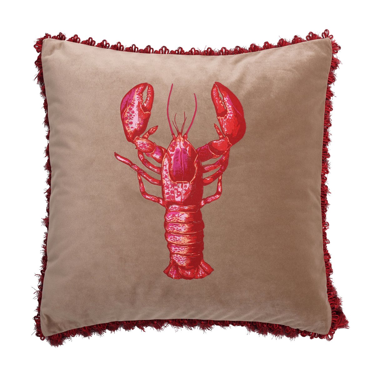 bivain's tweet photo. Our best-selling Langosta cushion is back! This screen-printed lobster cushion is made with a decadent fawn velvet and finished with luscious red and maroon tassels. #lobster #homedecor https://t.co/EaAGLv6fSg https://t.co/ZAVRwF0Lw2