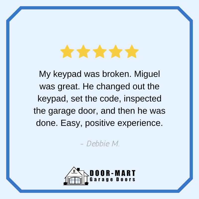 DoorMartGarage's tweet photo. We're glad we could help with your #GarageDoor! Thanks for the 5 ⭐ review, Debbie. https://t.co/ifvD9tRKf0